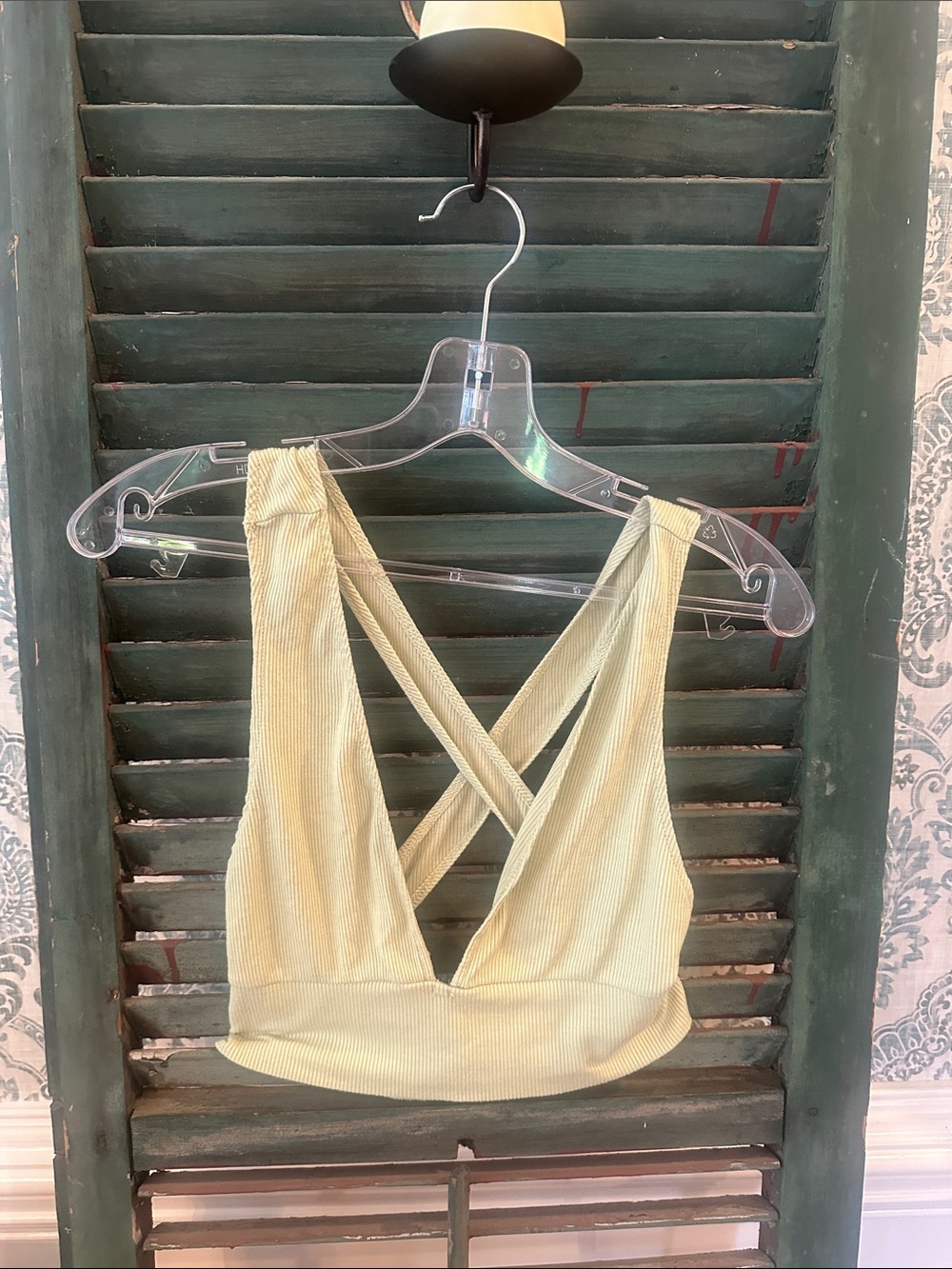 SHEIN Pale Yellow Ribbed Crisscross Back Crop Top